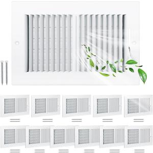 12 Pcs Two Way Wall Vent Cover 10 x 6 Inch Air Vent Cover 2 Way Stamped Face Steel Ceiling HVAC Sidewall Air Ceiling Register for Home Office Bathroom Toilet Sidewall or Ceiling Vent