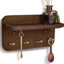 Key Holder Wall Mount, Solid Wood Key Holder for Wall with 4 Brass Hooks & Hidden Magnets, 15 Incline Hooks & Grooved Design to Prevent Slipping, Vintage Brown Key Hanger