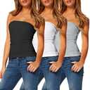 TAIPOVE Tube Top Cotton Long Strapless Basic Layering Crop Bandeau Tank for Women Non-Padded Bra Undershirt 3 Packs Black White Gray, M