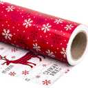 WRAPAHOLIC 30 Inch Reversible Christmas Wrapping Paper - 30 Inch x 33 Feet - Red White Reindeer and Snowflake Wrapping Paper for Christmas, Holiday, Party