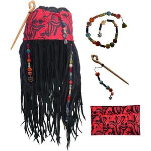 LQYAINI Pirate Dreadlock Wigs Sets with Bandana Hair Beads Wood Clasp Accessories Men Women Halloween Decoration Props