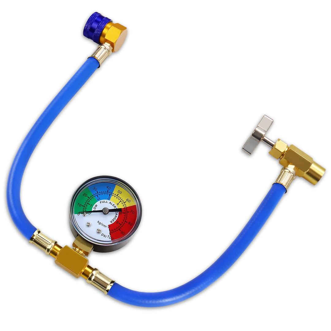 AC U Charge Hose with Gauge Car Refrigerant R134a Recharge Tool Kit Auto Air Conditioner Charging Hose 100PSI Low Pressure Measuring Meter R134a Can Tap Quick Coupler
