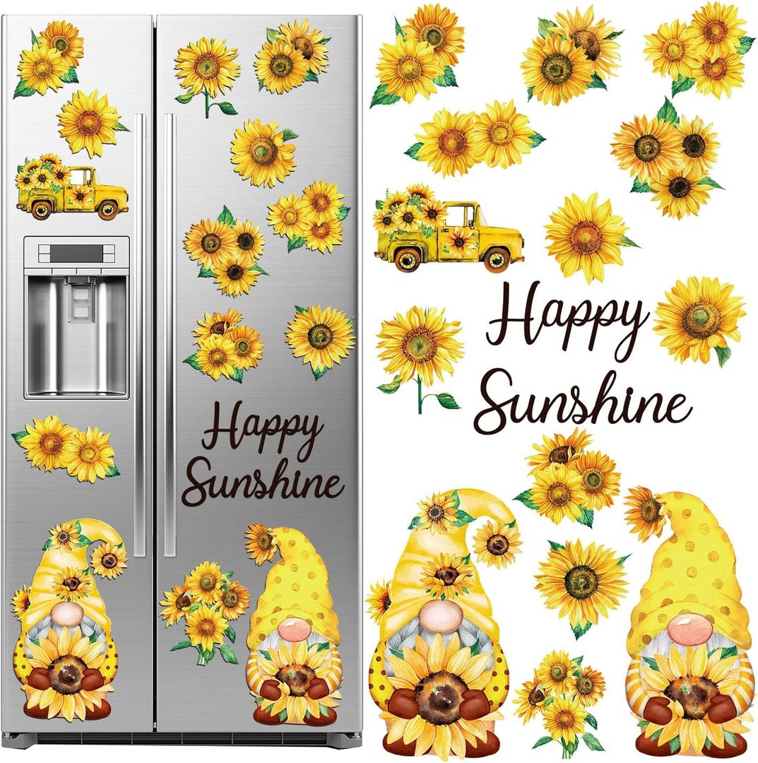 Geiserailie 16 Pcs Sunflower Gnome Refrigerator Magnets Cruise Door Magnets Spring Car Magnetic Stickers Summer Fridge Garage Decals Sunflower Party Decorations for Home Office Decor