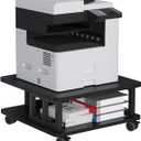 Mobile Printer Stand, 2-Tier Large Printer Shelf for Laser 3D Printer Office Machine with Storage, 23.6"x23.6" Wood Printer Cart Under Desk Rack with Wheels for Office Home Kitchen (Black)