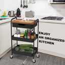 3 Tier Rolling Cart with Drawer, Metal Utility Cart on Wheels Storage Cart with Wood Top, Kitchen Cart Art Cart Organizer for Bathroom Office Balcony Living Room