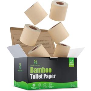 Premium Bamboo Toilet Paper, PFAS Free, Chemical Free Toilet Paper, Unbleached, 3PLY & 300 Sheets, FSC Certified, Organic Brown, Plant-Based, Tree-Free, Plastic Free, BPA Free (Pack of 24)