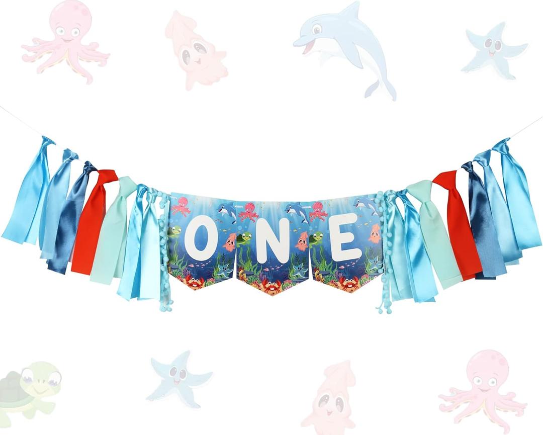 Under the Sea 1st Birthday Decorations One Birthday Highchair Banner Ocean 1st Themed Party Decorations Sea Animal 1st Birthday Decors Ocean Animal Birthday Party Supplies