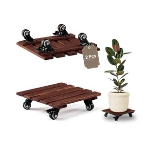 ALLADINBOX Plant Caddy 2 Set 12 inch Wooden Heavy Duty Plant Stand with Lockable Caster Wheels Plant Dolly Indoor/Outdoor Holds Up 150 Lbs Strong and Sturdy Design, Charcoal