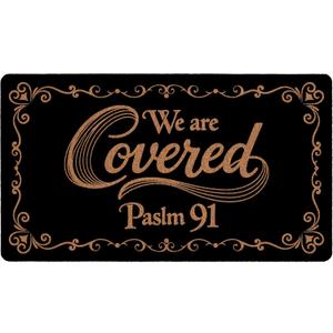 We are Covered Psalm 91 Doormat, 17x30 Inch, Funny Front Door Mat, Non Slip PVC Backing, Easy to Clean, Waterproof, Farmhouse Style, Indoor Outdoor Welcome Mat, Christian Home Decor Gift