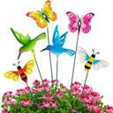 Juegoal 6 Pack Metal Yard Stakes Spring Decor, Outdoor Metal Colorful Butterfly Hummingbird & Bee Shaking Head Yard Art, Rust Proof Metal Plant Sticks for Yard Lawn Pathway Patio Ornaments