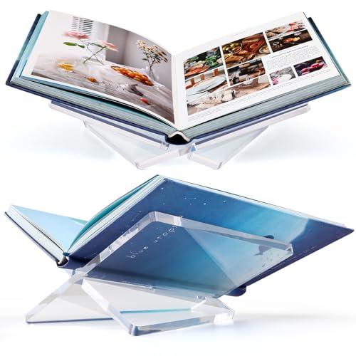 Acrylic Book Stand Clear Acrylic Book Holder, 8.5" x 6.4" x 3.5" Open Book Holder Stand for Display and Reading Cookbooks, Art Books, Bibles, Magazines - Home and Office (Clear, Medium)