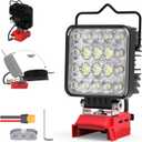 New Upgrade LED Work Light Compatible with Mil-wau-kee 18V Battery, 60W 6000LM Flashlight, 18V Battery Cordless Work Light with Low Voltage Protection & Dual USB & Type-C Charging Port (60W) (Red)