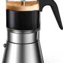 SIXAQUAE Moka Induction Stovetop Espresso Maker,Crystal Glass-top & Stainless Steel Espresso Moka Pot,Classic Italian coffee maker,240ml(6cup)