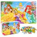 MZZOTOY Princess Puzzles for Kids Ages 4-8, 60 Pieces for Kids Ages 3-5 Princess Puzzle for Girls and Boys Toys Jigsaw Puzzles in a Metal Box Educational Puzzles (Princess)
