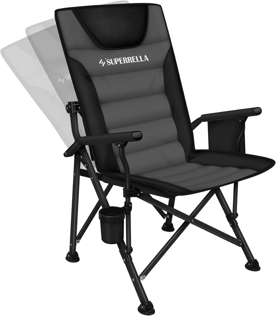 Supperella Movable Backrest Camping Chair for Adults with Cup Holder Folding Lawn Chairs for Outdoor Activities, Sports, Travel & Picnic, High Back