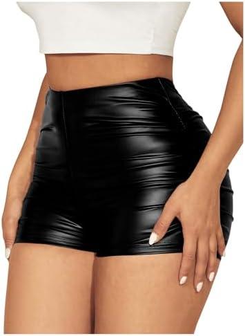 Milumia Women's Ruched Faux Leather Mini Shorts High Waist Sexy Going Out Rave Shorts XL, Black