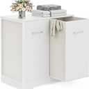 Double Pull-Out Laundry Hamper Cabinet; 120L Laundry Basket for Bathroom,Laundry Room; Laundry Sorter with 2 Pull-Out and Removable Bags (White)