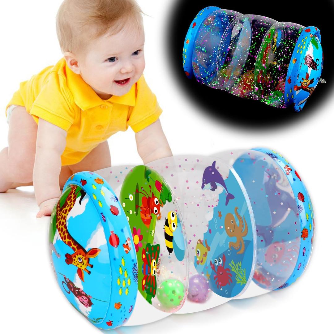 Crawling & Walking Baby Toys 6-12 Months Glowing Jumbo Inflatable Rolling Infant Toy 6 7 8 9 10 12-18 Month Old Tummy Time Sensory Development Light Up Toys for 1 2 Year Old Boy Girl Birthday Gifts, Medium