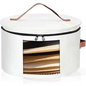 Kovpnor Round Hat Box, Stackable Felt Hat Boxes for Women Storage, Foldable Premium Hat Travel Case with Dustproof Lid, Space Saving Hat Organizer (White)