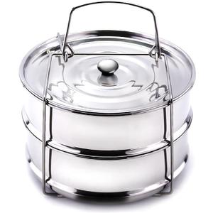 Stackable Steamer Insert Pans- Instant Pot Accessories 6 Qt-2 Silicone handle & Interchangeable Lids–Pressure Cooker Accessories- Pot in Pot for Baking,Lasagna,food steamer,Reheat Multiple Dishes
