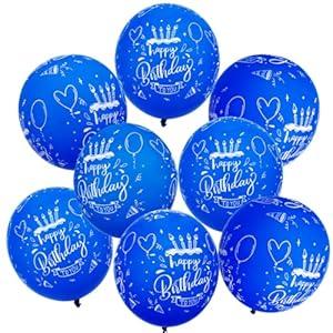 30Pcs Blue Balloons 12In Printed Latex Balloons with "Happy Birthday"for Kids Birthday Party Decoration