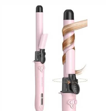 Wavytalk 1 Inch Rotating Curling Iron, Curl Cycle, Automatic Curling Wand for Long Hair, Get Effortless Beach Waves with Self Spinning Barrel up to 430F with Home Button, Dual Voltage, Pale Pink