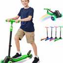 Kick Scooter for Kids Ages 6-12, Stable 3 Wheel Kids Scooter with LED Light-Up Wheels, 3 Adjustable Heights, Lean-to-Steer, Foldable, 6" Extra Wide Deck for Boys and Girls Gifts