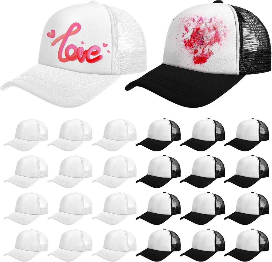 Vabean 24 Pack Sublimation Blank Cap Trucker Mesh Cap Unisex Plain Blank Baseball Hat for DIY Embroidery Sublimation Printing (One Size, Black, White) Vabean 24 Pack Sublimation Blank Cap Trucker Mesh Cap Unisex Plain Blank Baseball Hat for DIY Embroidery Sublimation Printing (One Size, Black, White)