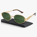 livho 2025 Trendy Oval Sunglasses - Stylish Polarized Shades for Everyday - Retro Metal Frames, Gold/ Green