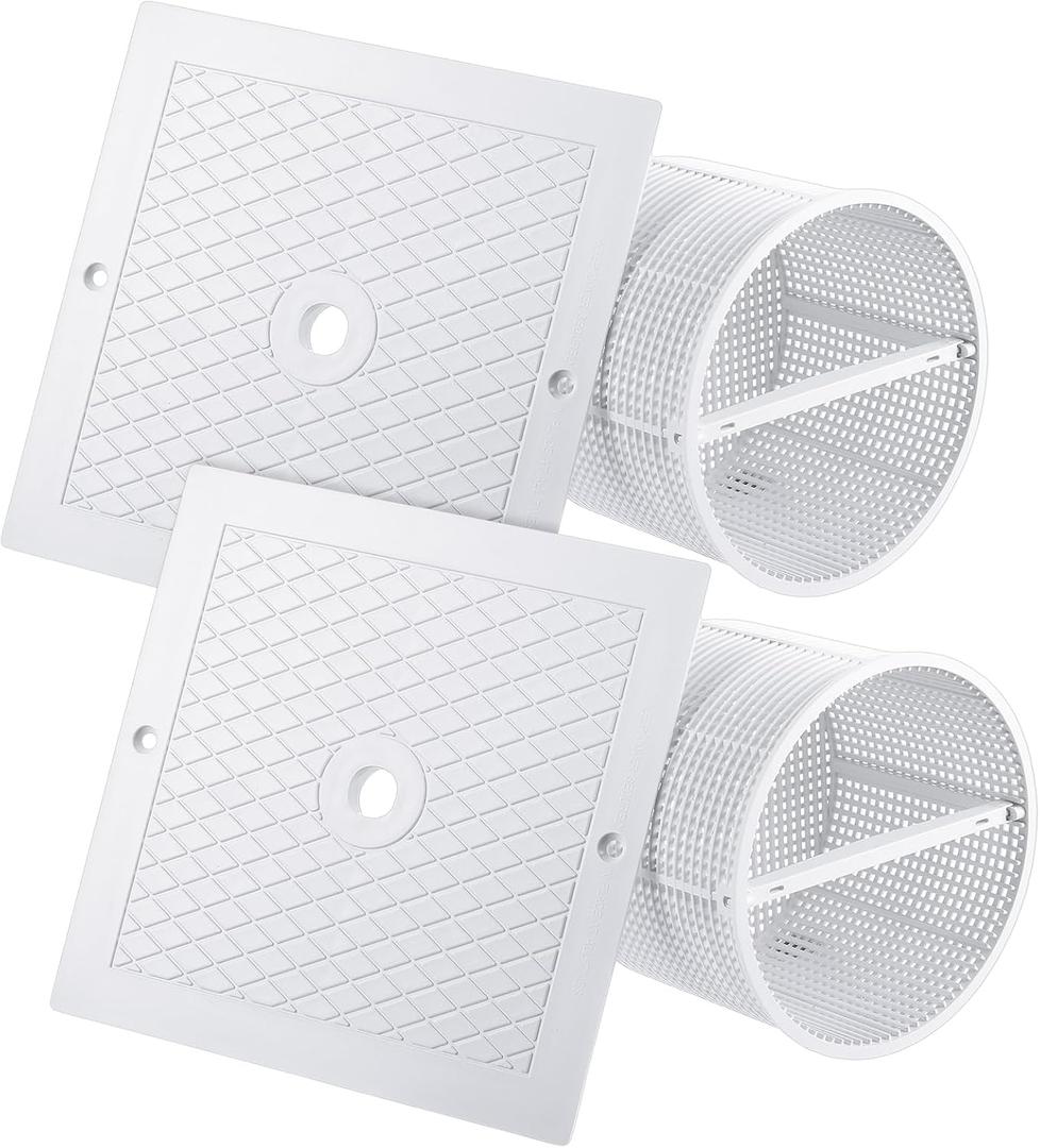 2 Pcs Basket Assembly Replacement Pool Skimmer Filter and 2 Pcs Square Lid Cover Compatible with Sp1o82, Sp1083, Sp1084, Sp1085, and Sp1086(White Basket)