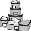 2 x China Storage Containers 5-Piece Set Moving Boxes for Dinnerware, Glasses, Plates, Mugs and Saucers Sturdy Quilted Microfiber Dish Organizer with Dividers for Seasonal Storage - Holds Set of 12, Gray