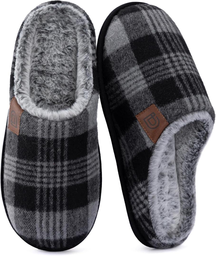ULTRAIDEAS Men's Fuzzy Scuff Slippers Comfy Winter Warm Indoor House Shoes Fur Lined (11-12, Grey/Black)
