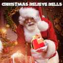 Quelay 50 Sets Christmas Believe Bells Ornaments Polar Sleigh Bell Decorations Silver Christmas Bells Bulk Xmas Party Gifts Favors Tags Silver Sleigh Jingle Bell for Xmas Tree Decor(50 Sets)