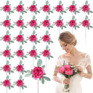 Zeyune 50Pcs Wedding Artificial Peonies 4Inch Fake Silk Peony Faux Peonies Artificial Valentine Flowers Bulk Rose Flowers Heads for Valentine Decoration Vintage Wedding Home Office(Hot Pink)