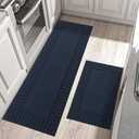 BEQHAUSE-Kitchen-Rugs-Washable-Kitchen-Mats-for-Floor Non-Slip Kitchen Mats Set of 2 Absorbent Kitchen Runner Navy Blue with TPR Backing 24x35inch/24x60inch