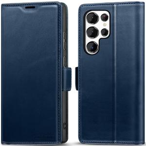 KEZiHOME for Samsung Galaxy S25 Ultra Case, Genuine Leather [RFID Blocking] Galaxy S25 Ultra Wallet Case, Card Slot Flip Magnetic Stand Phone Cover Compatible with Samsung S25 Ultra (Blue)
