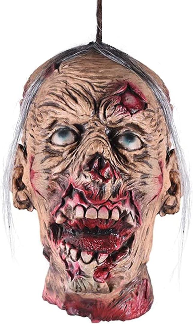 Yarstar Halloween Zombie Head Pendant Simulated Dead Head Bloody Dead Body Parts Horrible Hanging Severed Head Decorations Scary Halloween Props Decorations Haunted House Props Decorations