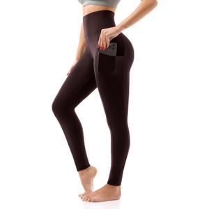 SINOPHANT High Waisted Leggings with Pockets Women, Full Length Capri Buttery Soft Stretchy Yoga Pants(Full Brown, L-XL)
