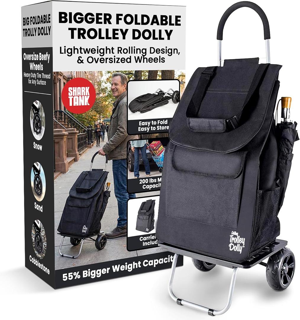 Dbest Products Bigger Trolley Dolly, Black Shopping Grocery Foldable Cart