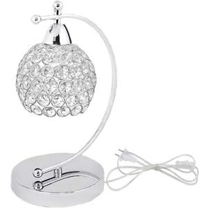 Onerbuy Modern Crystal Table Lamp Plug in Bedside Lamp Chrome Silver Nightstand Desk Lamp E27 with On/Off Switch in Line for Bedroom, Living Room, Office, Dining Room, Hotel(CrystalTableLamp)