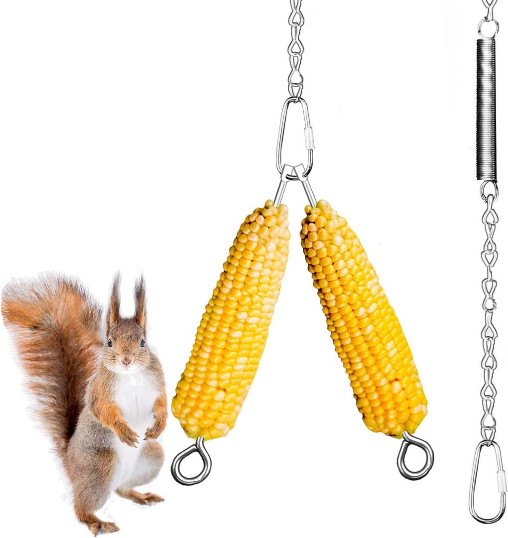 Hanging Squirrel Feeder Outside Corn Cobs Holder for Squirrels Chipmunk Funny Toy (Stainless Steel B)