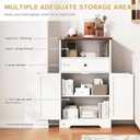 Floor Cabinet, Farmhouse Storage Cabinet with Barn Doors and Drawer, Freestanding Adjustable Shelf Organizer for Bathroom, Kitchen, Living Room White