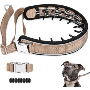 Mayerzon Prong Collar for Large Medium Dogs, Patented Reflective Pinch Collar with Metal Buckle, No Pull Adjustable Hidden Covered Dog Walking Training for Pitbull German Shepherd Doberman (Brown, XL)