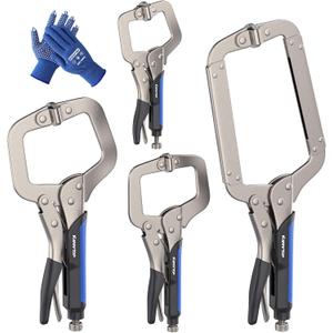 4PCS C-Clamp Locking Pliers Set with Swivel Pads and Rubber Soft Grips, 6/9/11/14 Inch Heavy Duty Carbon Steel Welding Clamp Tools for Woodworking, Welding and DIY Projects