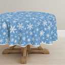 Horaldaily Christmas Tablecloth 70x70 Inch Round, White Snow Blue Washable Table Cover for Party Picnic Dinner Decor