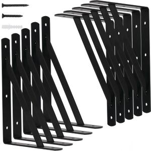 10 Pack- L12" x H 8" Shelf Triangle Brackets, 12inch Heavy Duty Metal Wall Shelf Support Corner Brace Joint Right Angle L Brackets for Floating Shelves Black with Screw