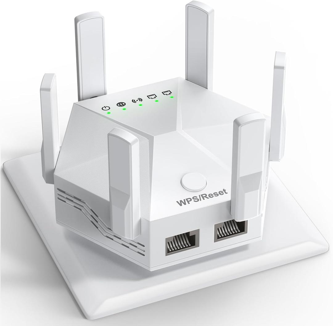 2024 WiFi Extender Signal Booster for Home Powerful 6 Antennas WiFi Booster - up to 10000 sq.ft Coverage, 1200Mbps Dual Band 5GHz/2.4GHz Long Range Wireless Internet Booster WiFi Repeater (White)