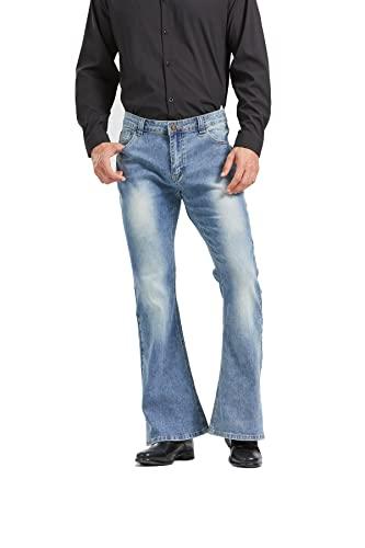 Men's Relaxed Vintage 60s 70s Bell Bottom Stretch Fit Classic Comfort Flared Flares Retro Leg Disco Denim Jeans Pants, Bu, 4X-Large