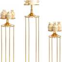 6 Pack Cylinder Pedestal Stands and Metal Cake Stand Set, Gold Metal Plant Round Display Columns Cupcake Dessert Table Display Stand for Party Wedding Birthday Baby Shower Anniversary