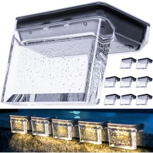 Solar Deck Lights 8 Pack, Solar Step Lights IP65 Waterproof Solar Powered Outdoor Led Lights for Fence Railing Wall Pool Stair Yard Garden Patio Pool Decorations (Warm White)
